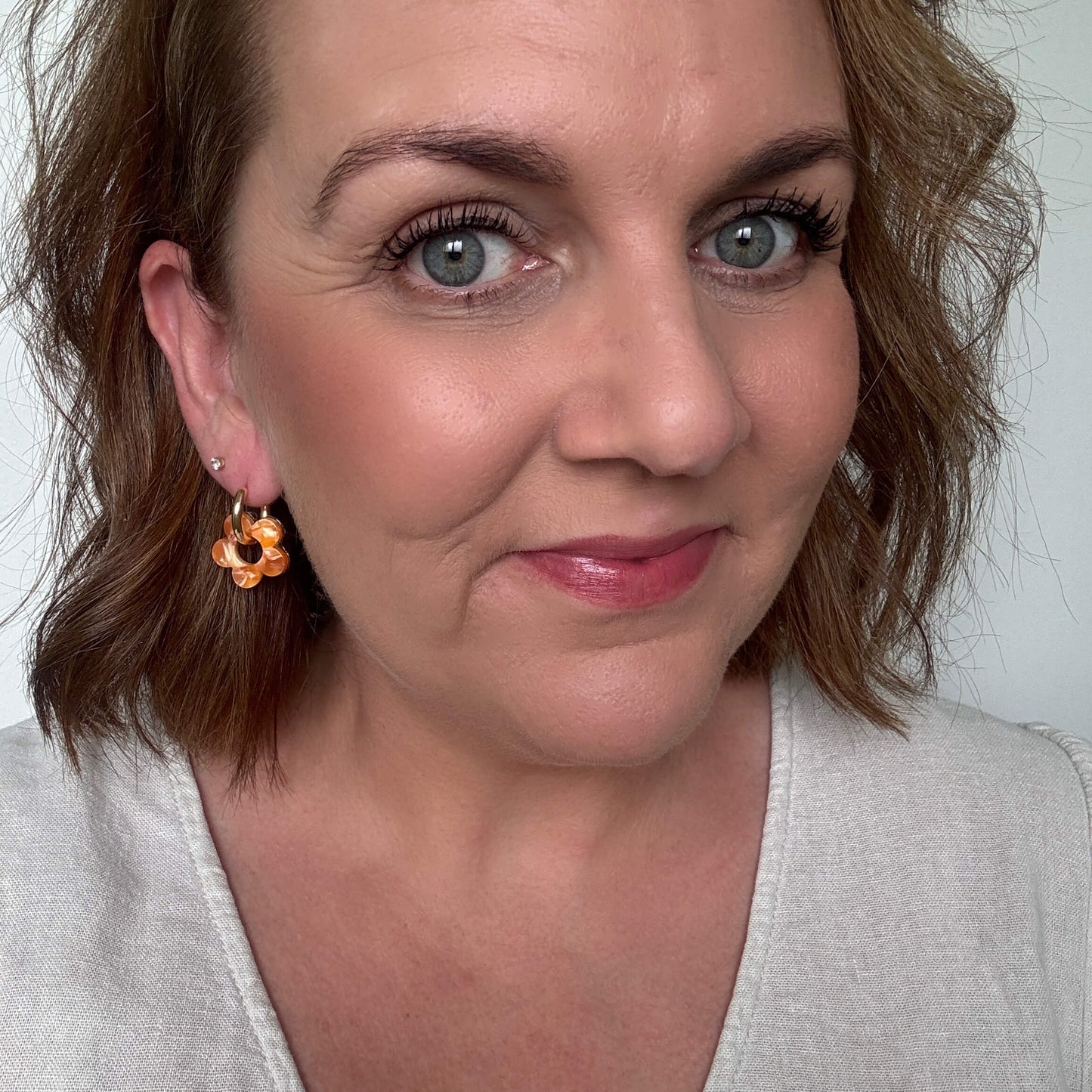 Tangerine Flower Hoops // Charm Earrings