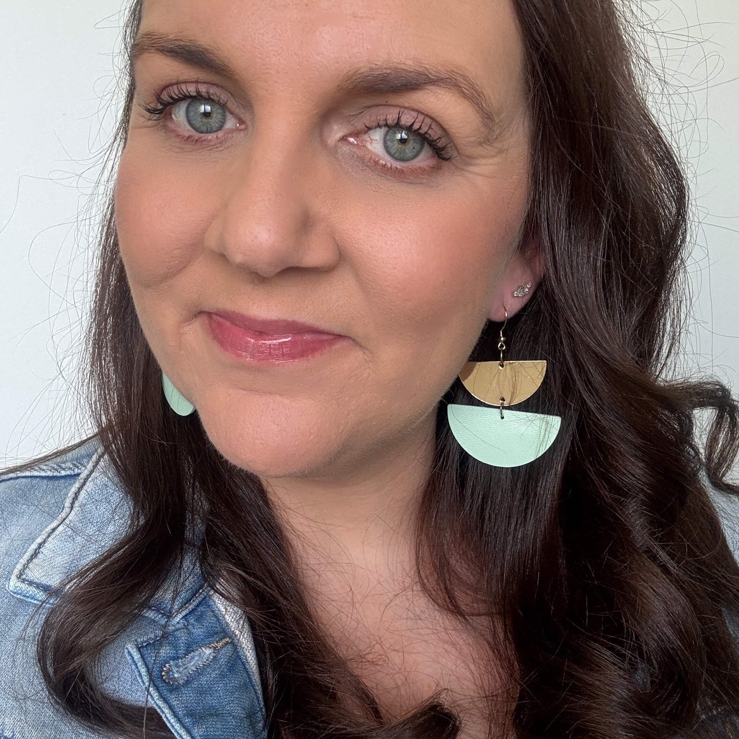 Mint and Gold Dangles // Leather Earrings
