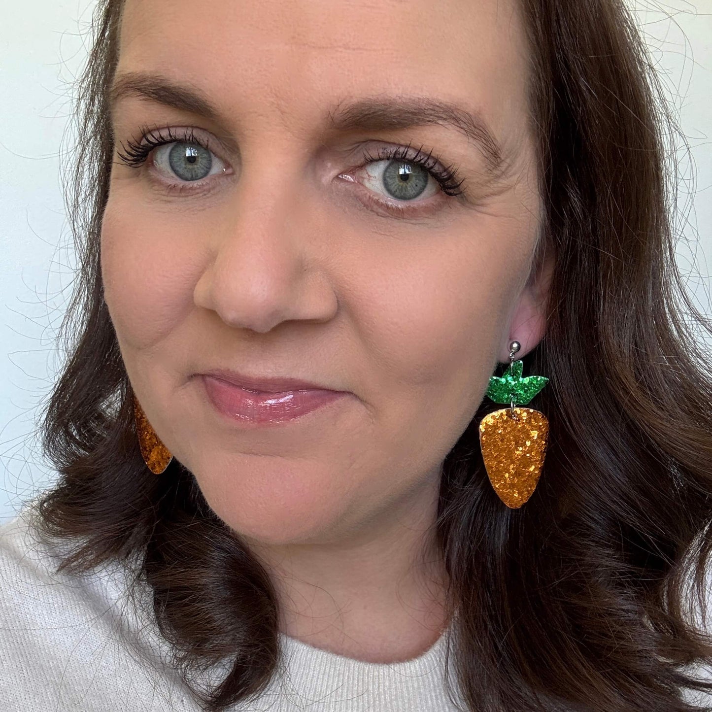 Sparkly Carrot Studs // Leather Earrings