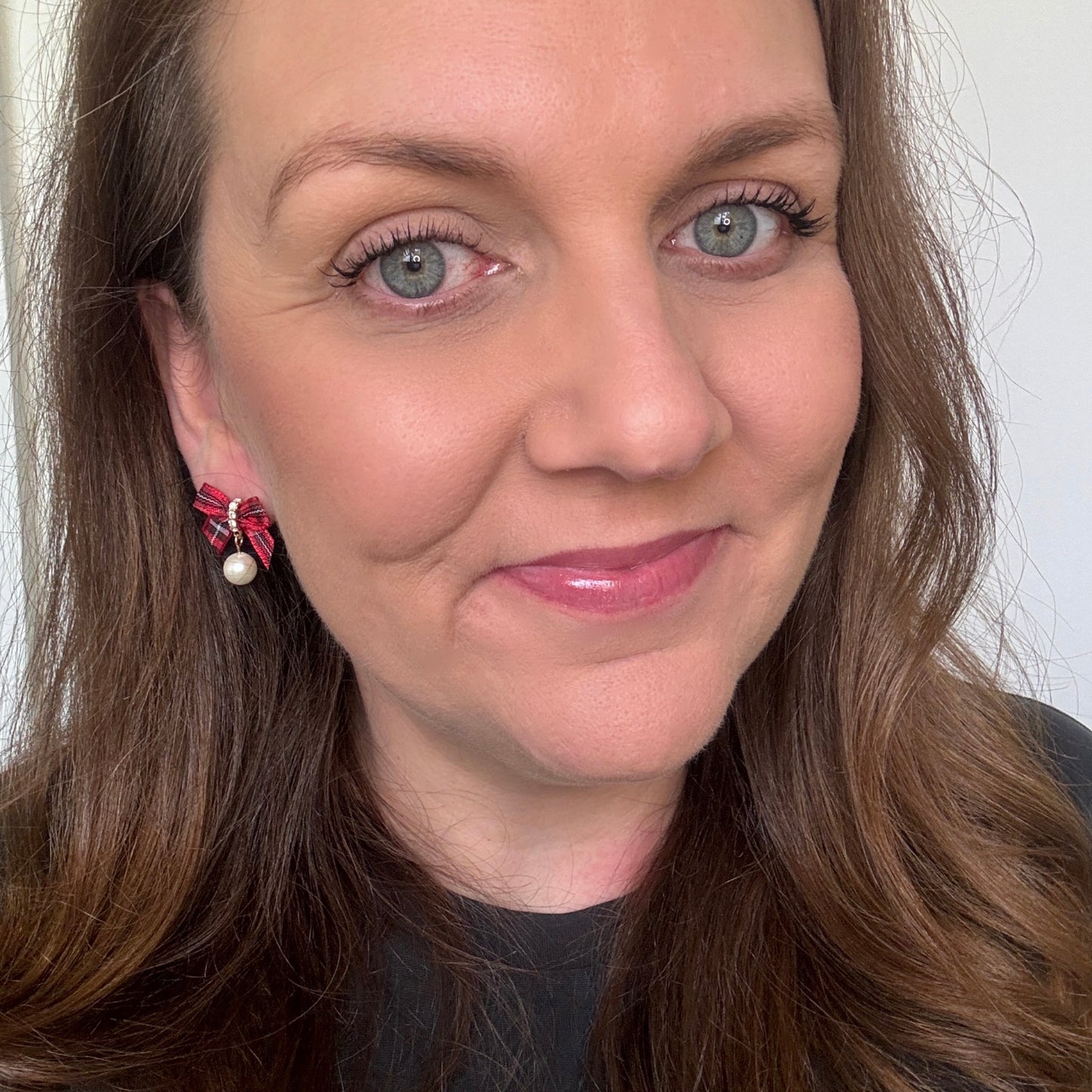Tartan Plaid Drops // Pearl Earrings