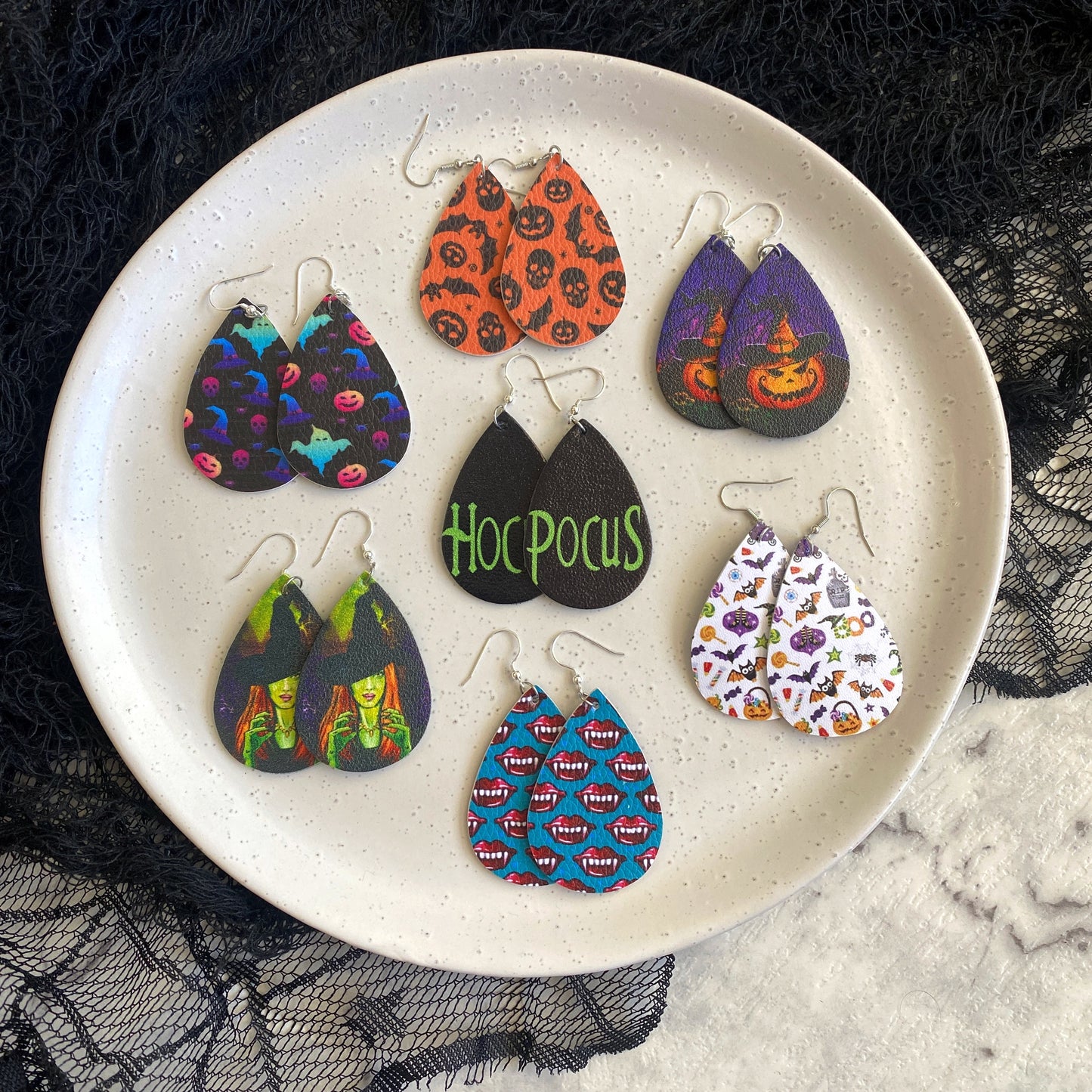 teardrop halloween leather earrings
