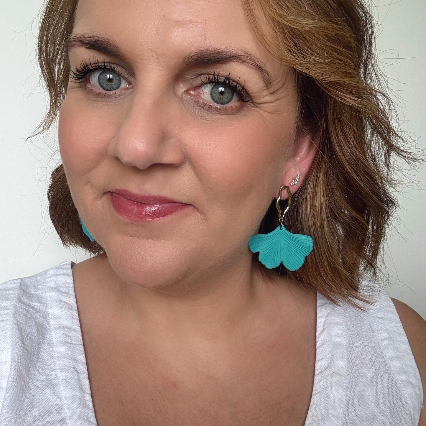 Turquoise Ginkgo Dangles // Stud Earrings