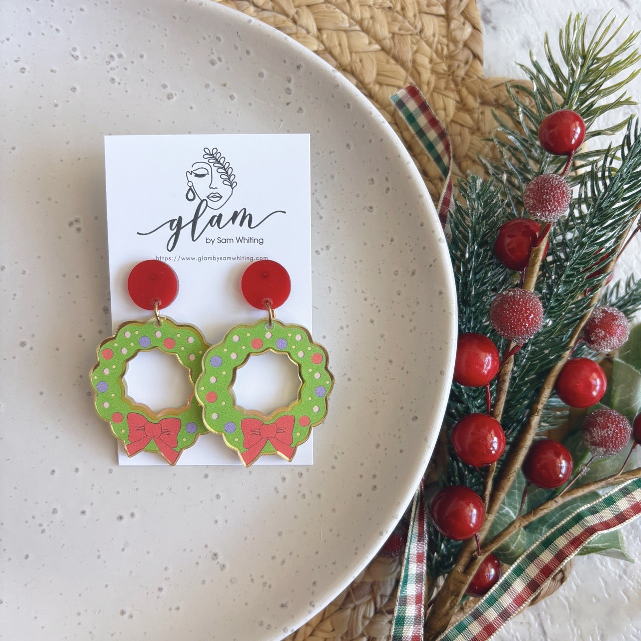 Christmas Wreath // Acrylic Stud Earrings