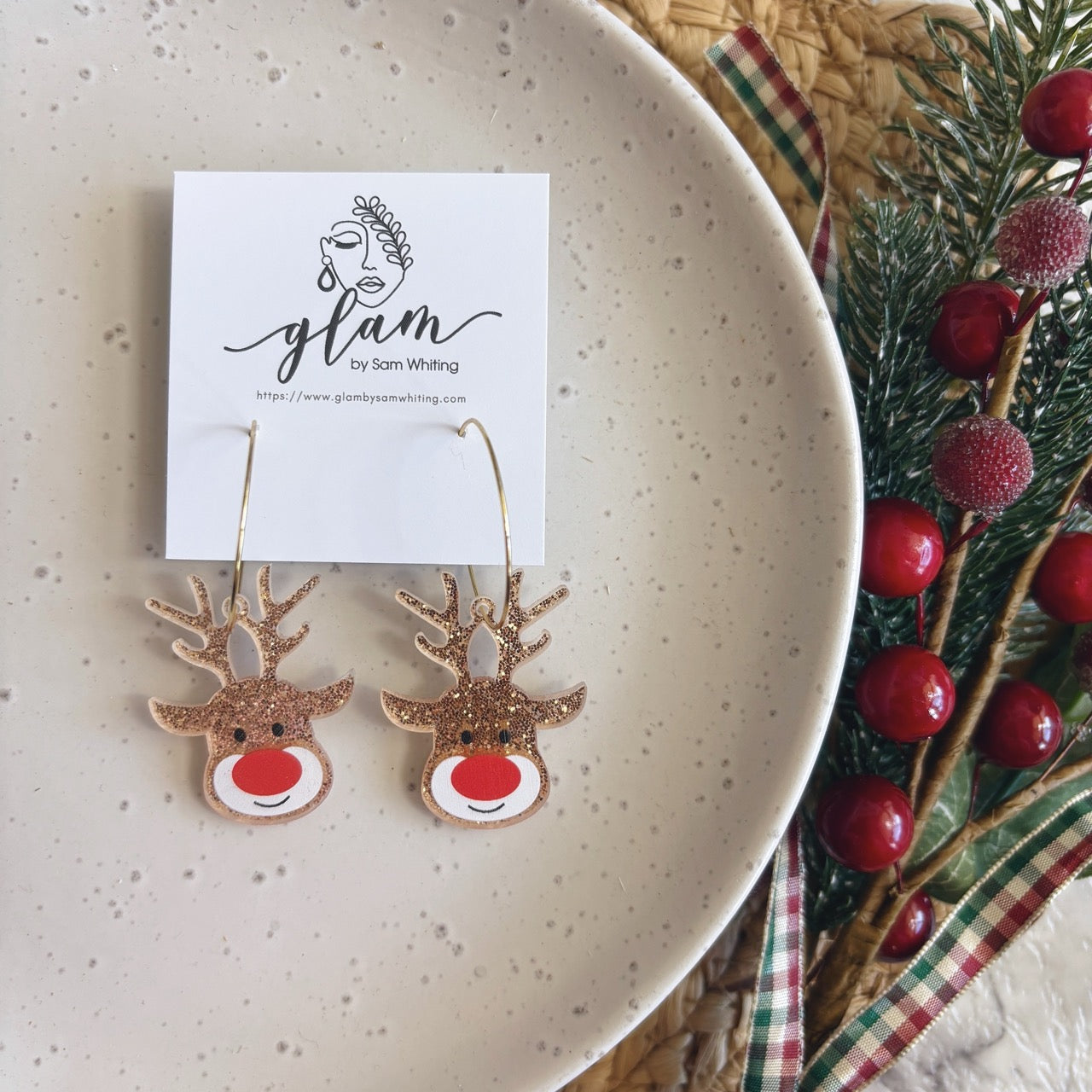 Reindeer Sparkle // Acrylic Hoop Earrings