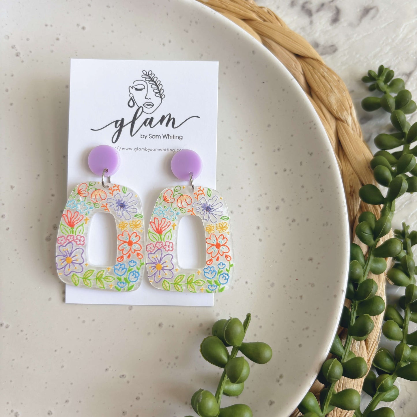 Vivid Floral Dangles // Acrylic Stud Earrings