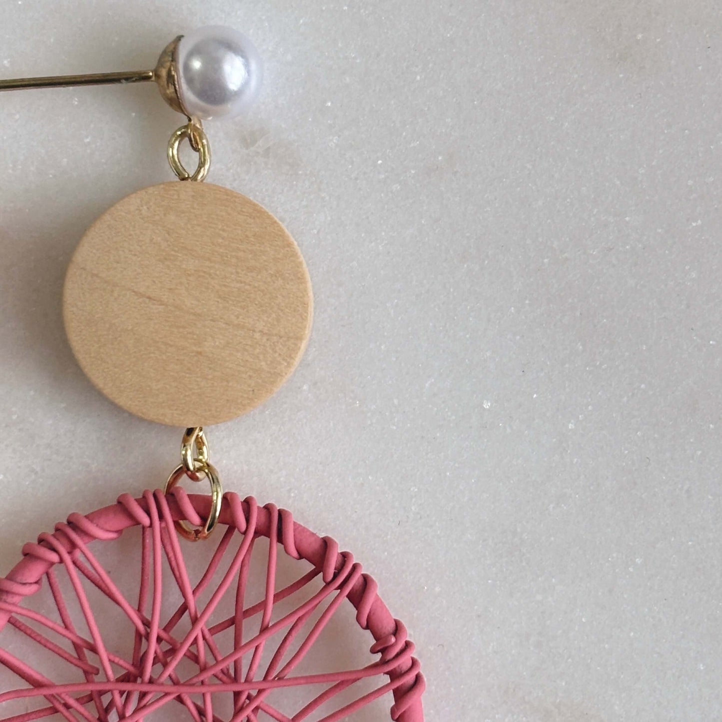 Pink Woven Wire Dangles // Stud Earrings