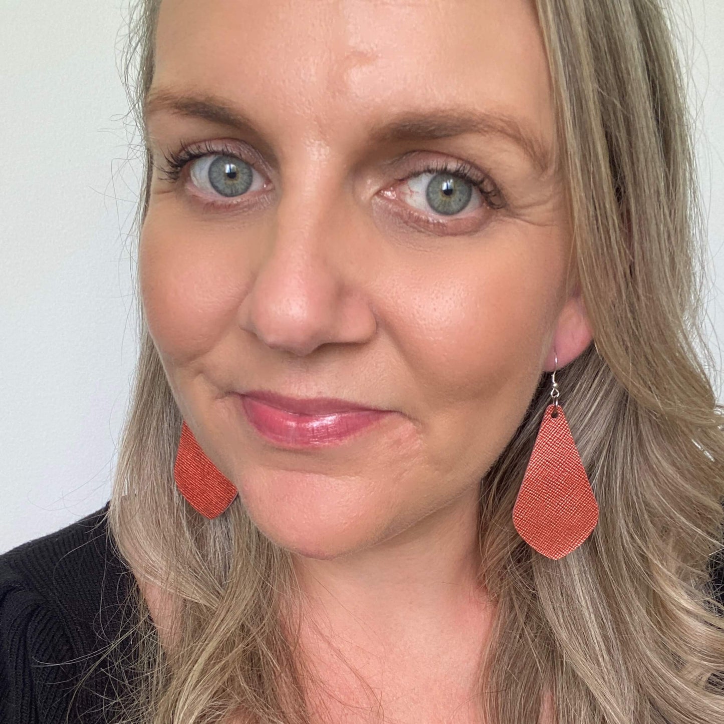 Diamond drop leather earrings rust colour autumn silver hook