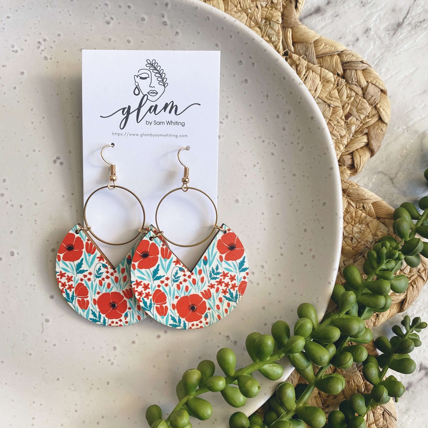 timber poppy dangle earrings on hook
