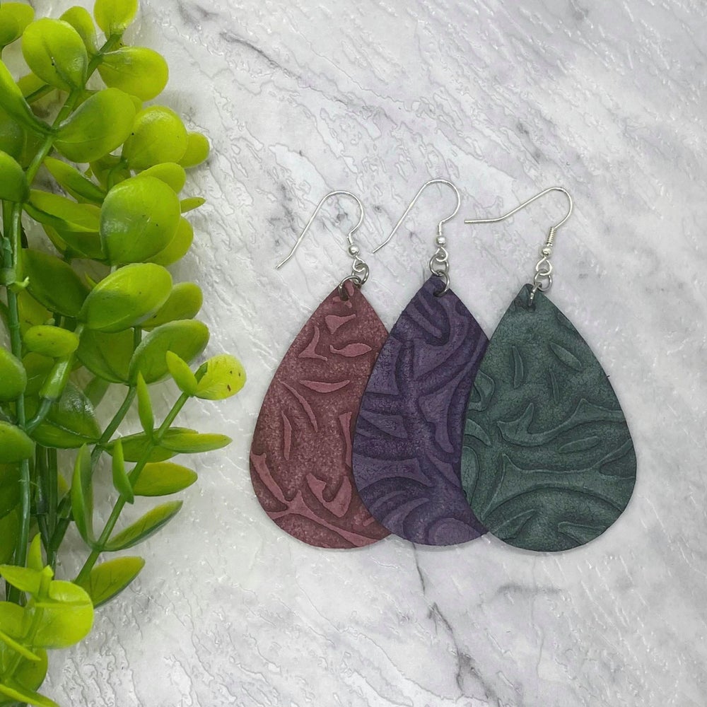 Embossed Teardrop // Leather Earrings