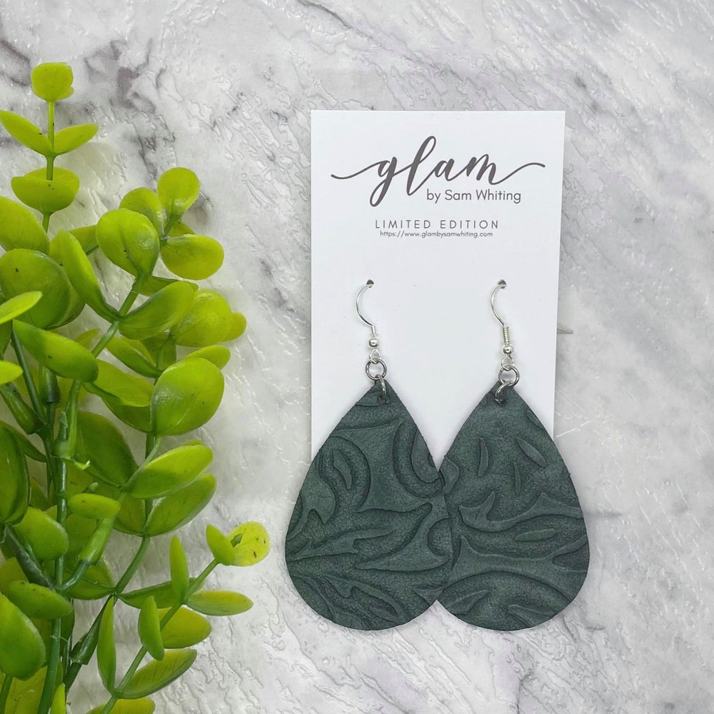 Embossed Teardrop // Leather Earrings