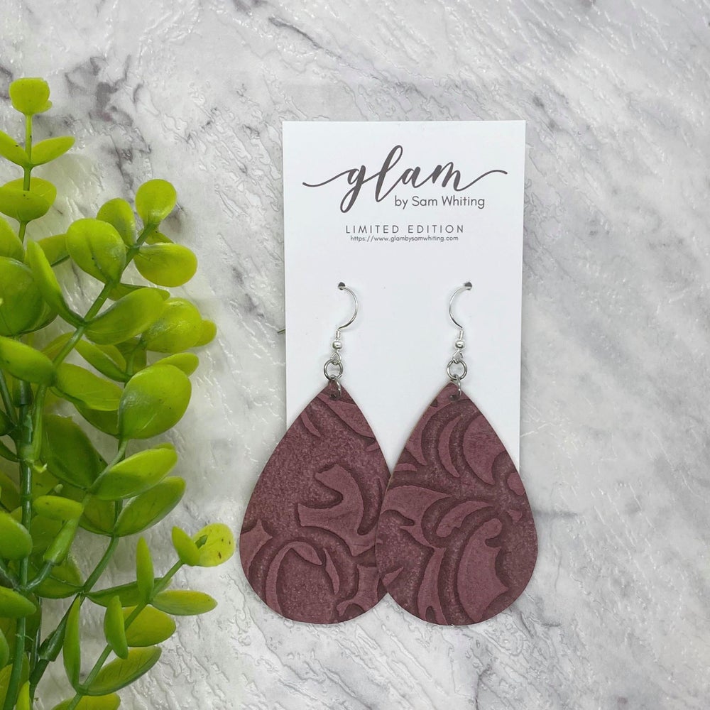 Embossed Teardrop // Leather Earrings