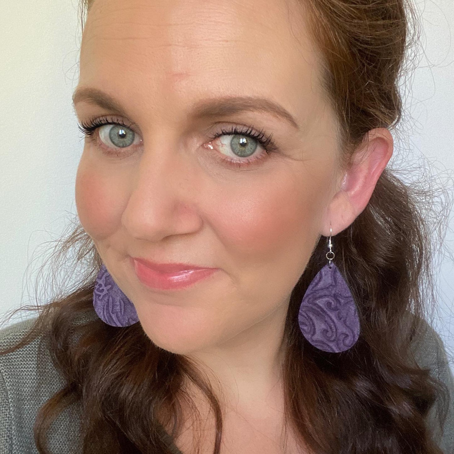 Embossed Teardrop // Leather Earrings