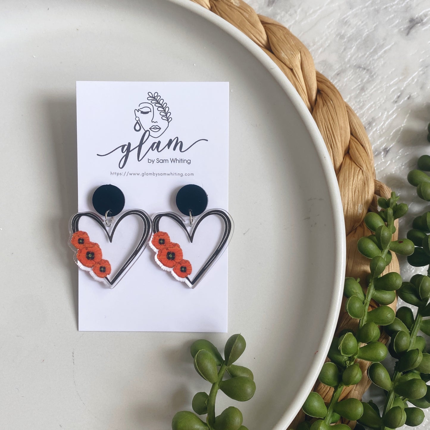Poppy Hearts // Acrylic Dangle Earrings