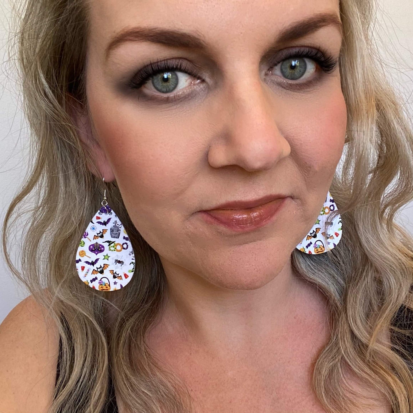 Halloween teardrop earrings on a silver coloured hook trick or treat