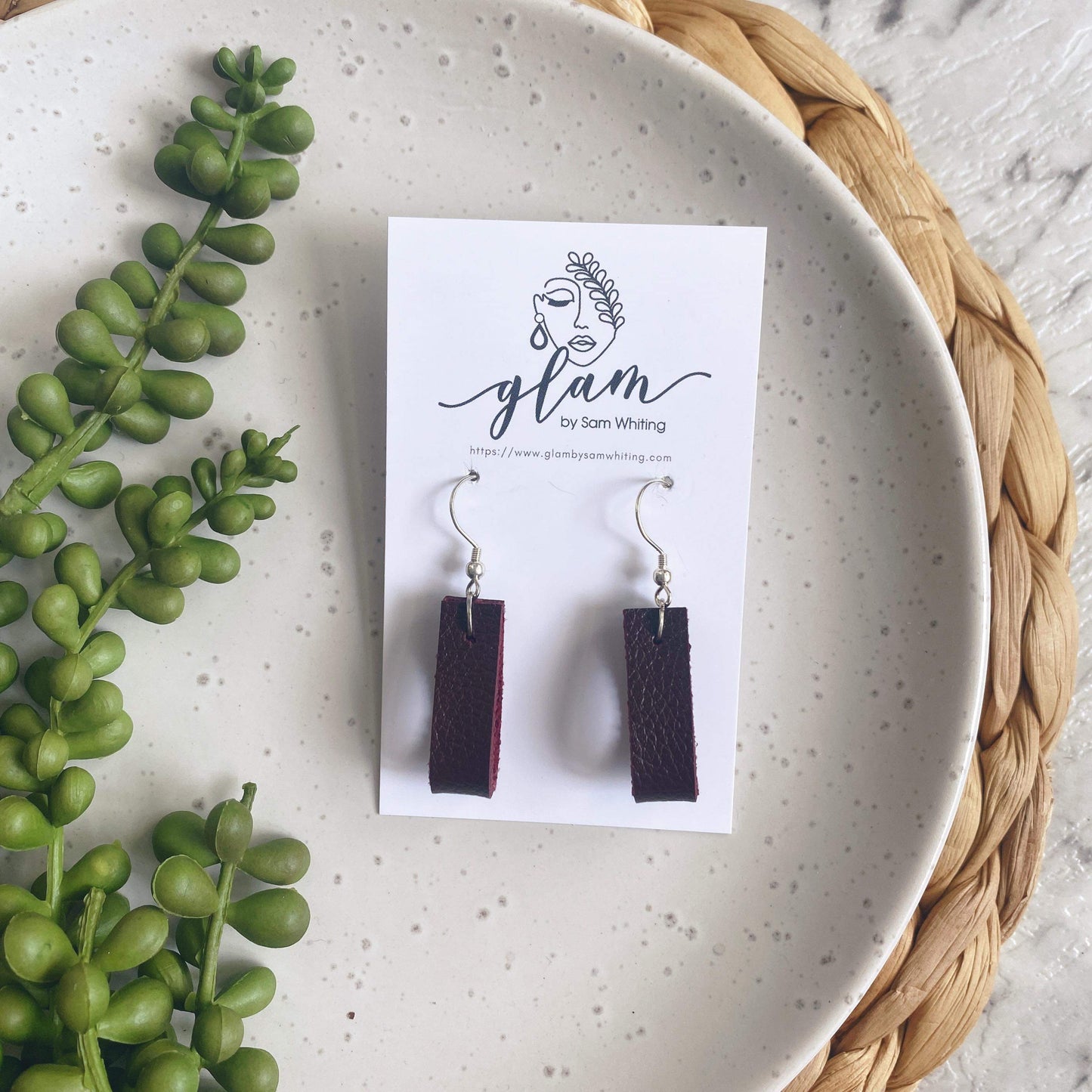 maroon loop earrings leather