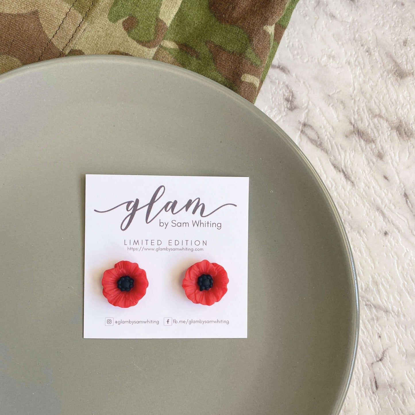 medium Resin Poppy studs with hypoallergenic stud posts.