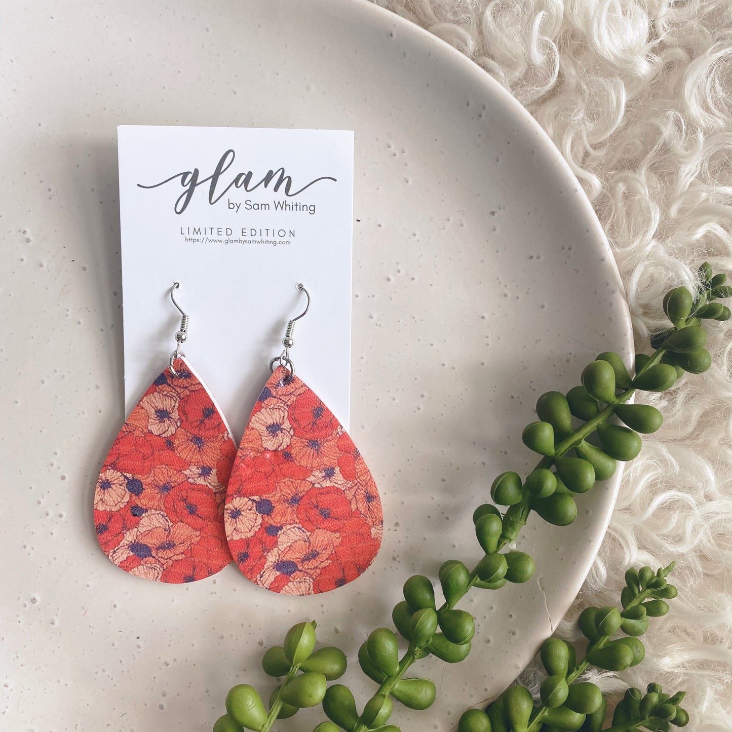 Poppy Teardrop // Leather Earrings