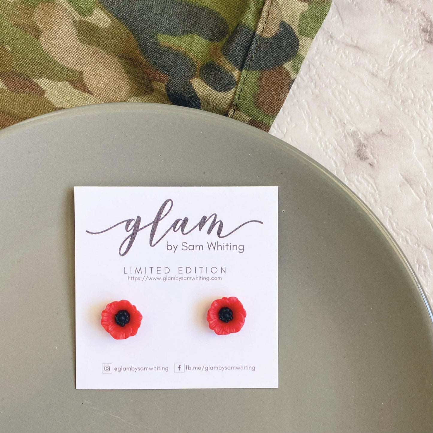 small Resin Poppy studs with hypoallergenic stud posts.