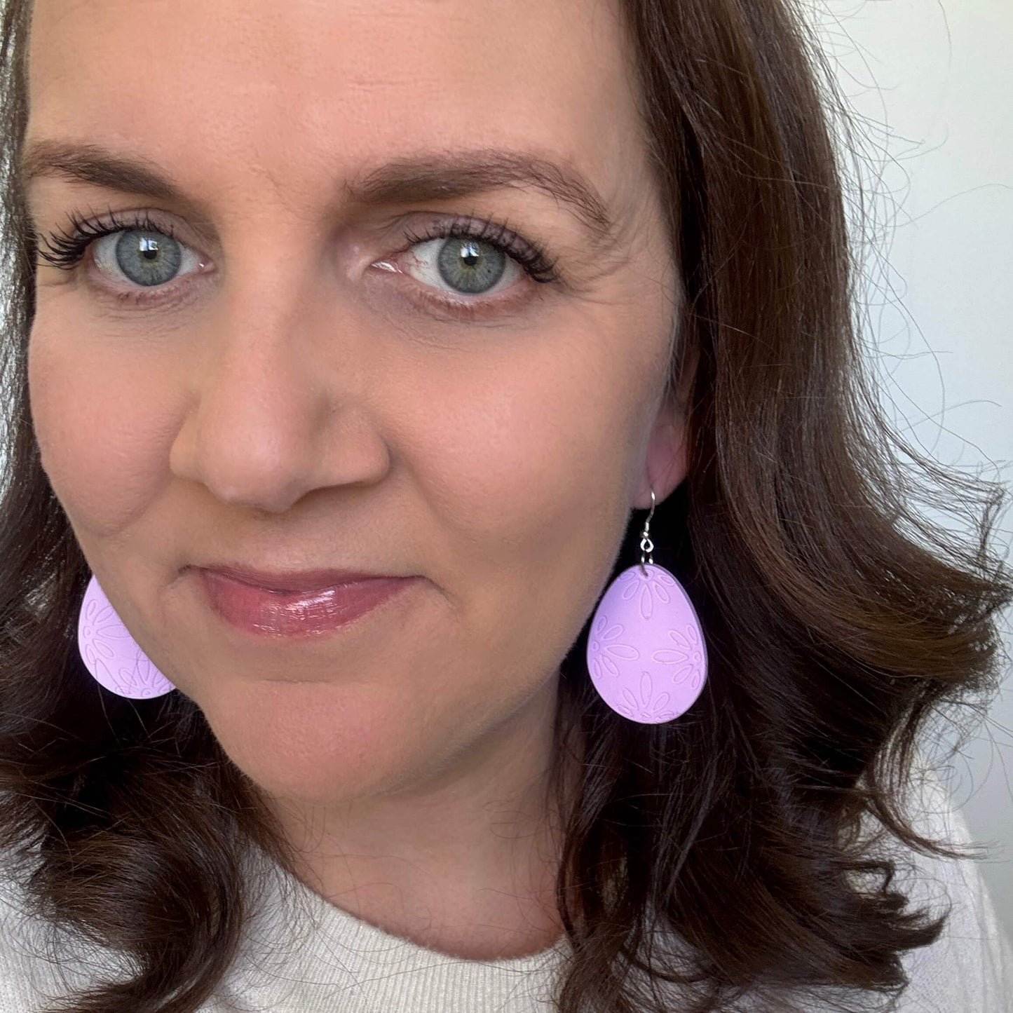 Purple Embossed Easter Eggs //  Clay Earrings