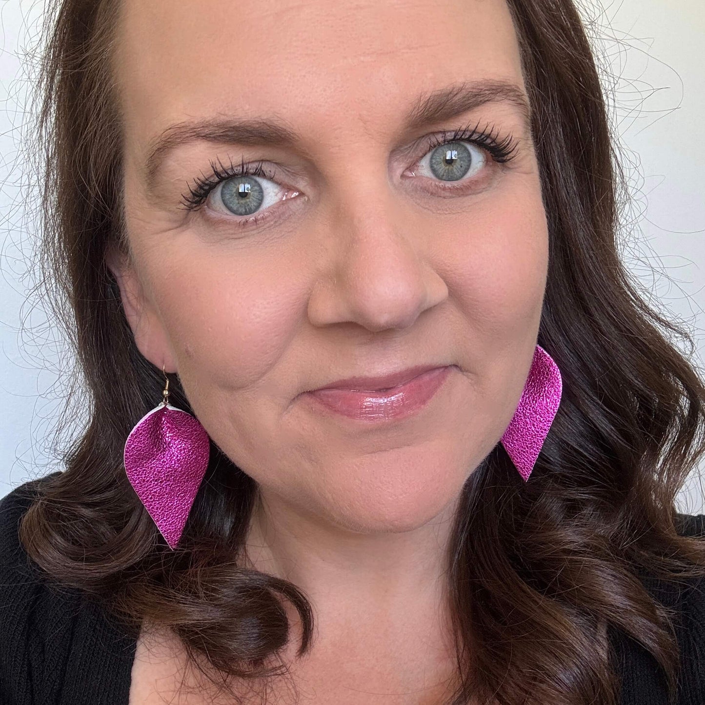 Metallic Rose Petals // Leather Earrings
