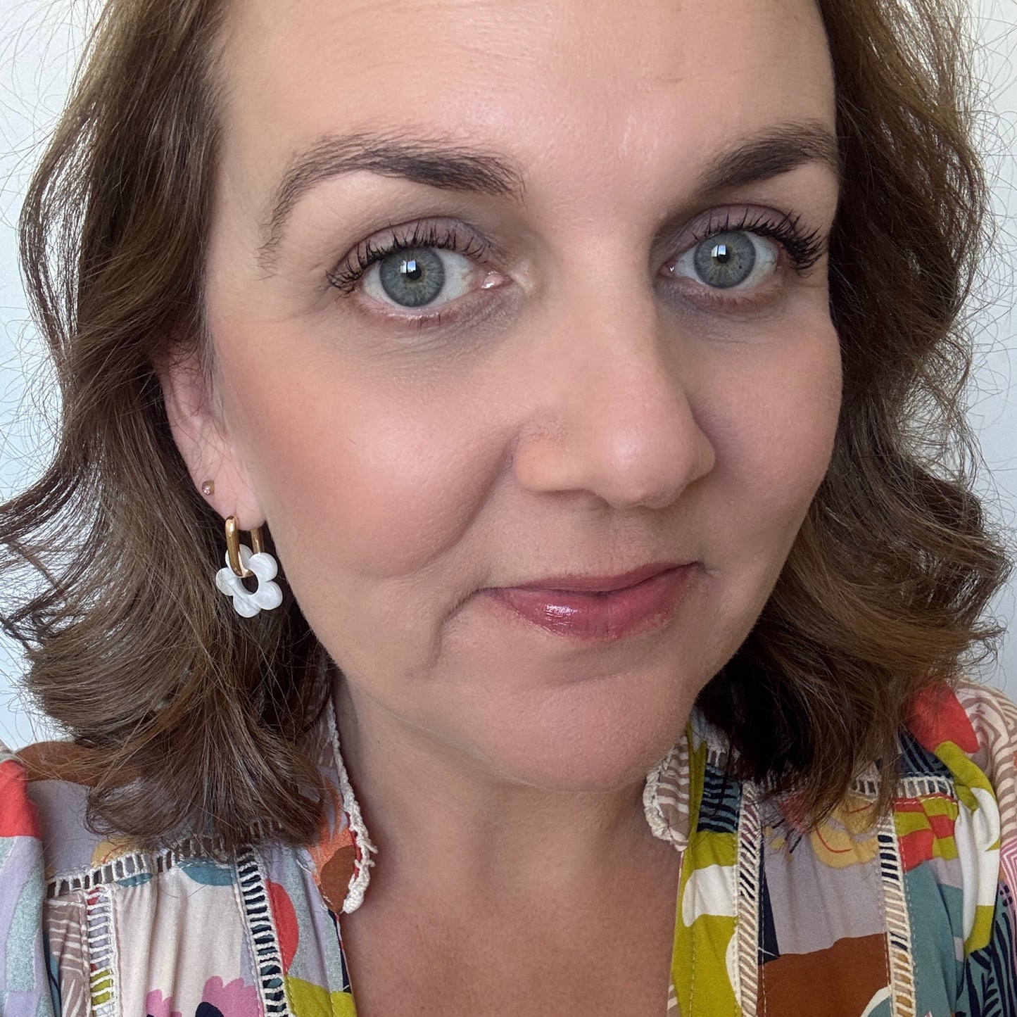 White Flower Huggies // Charm Earrings