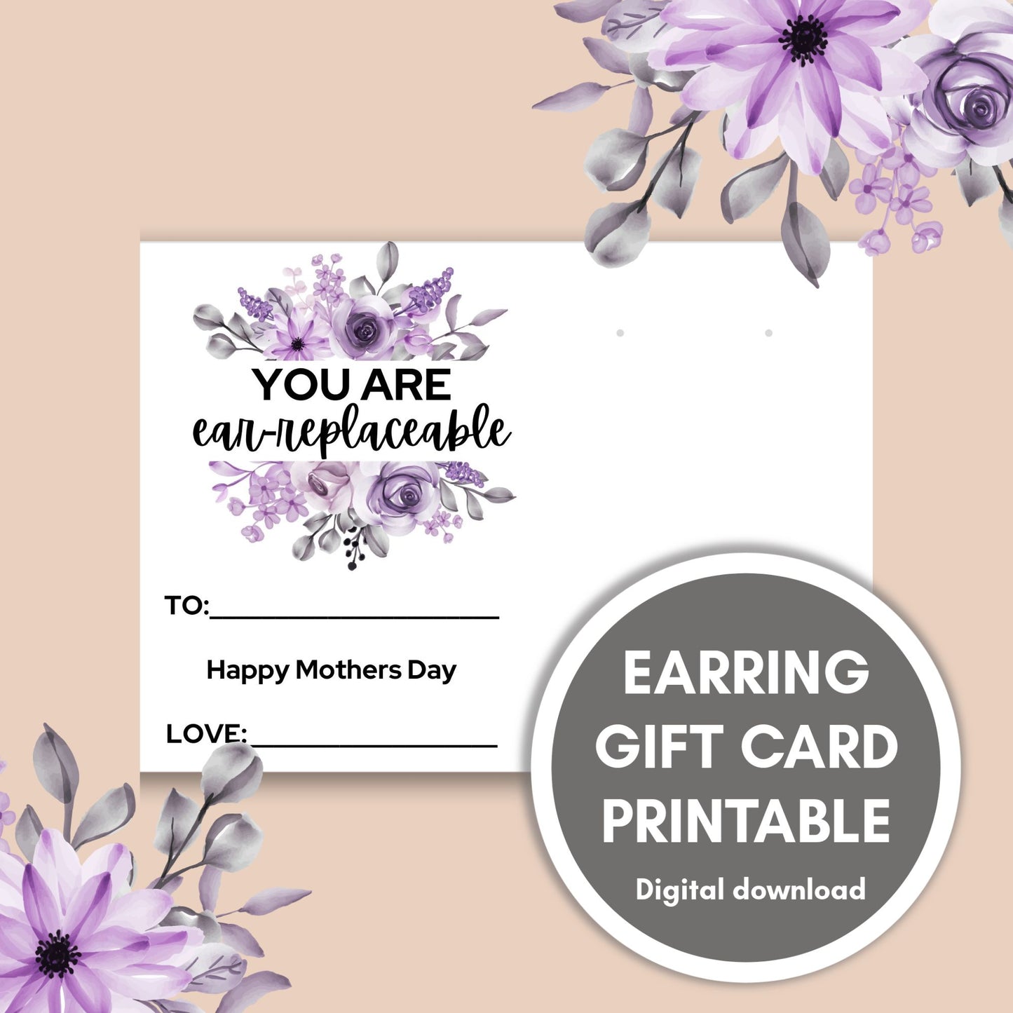 Mothers Day Earring Gift Tag Printable // Digital Download - Purple