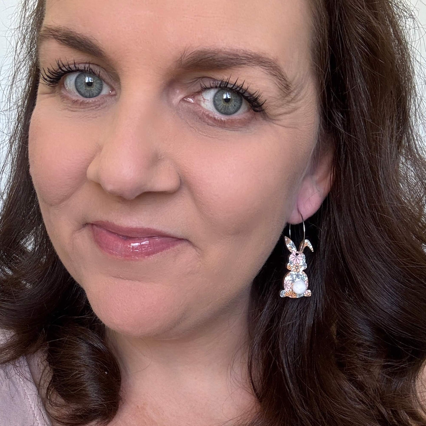 Floral Easter Bunny //  Timber Hoop Earrings