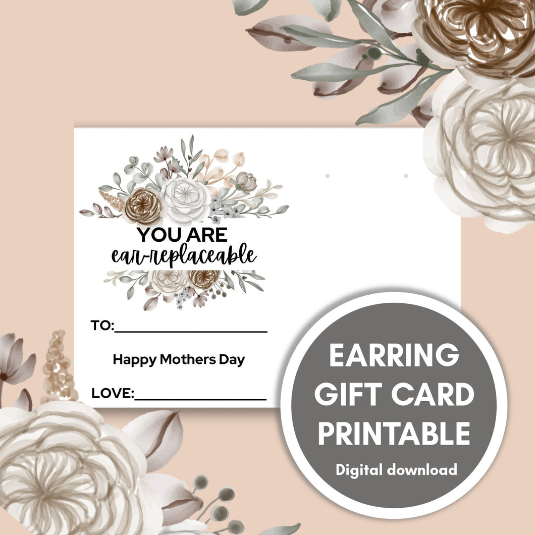 Mothers Day Earring Gift Tag Printable // Digital Download - Neutral