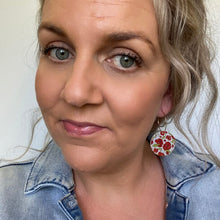 Load image into Gallery viewer, poppy acrylic hoop earrings anzac day selfie
