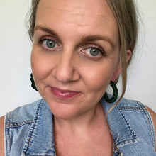 Load image into Gallery viewer, olive green scrunchie hoops leather earrings

