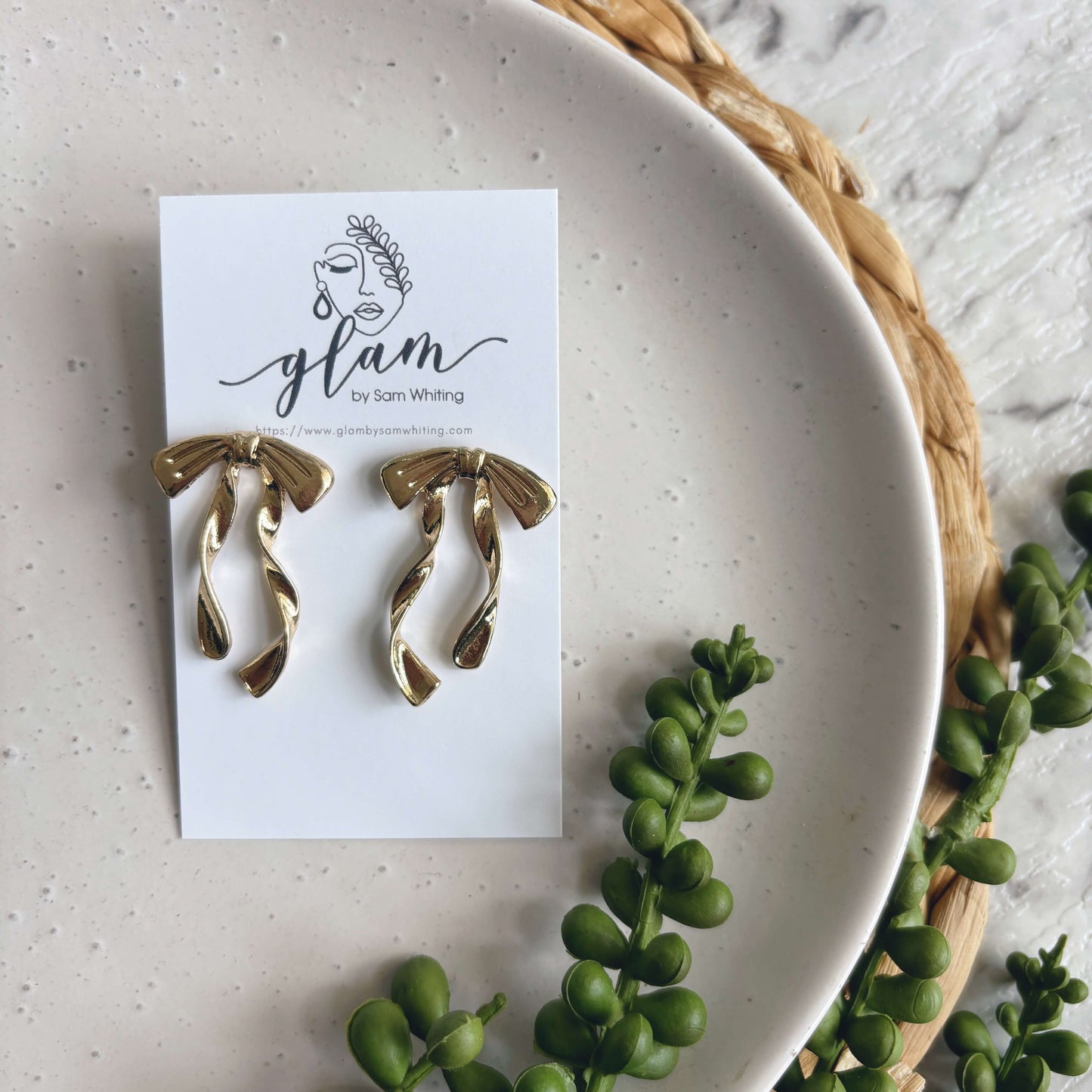 Gold Ribbon Studs // Dangle Earrings