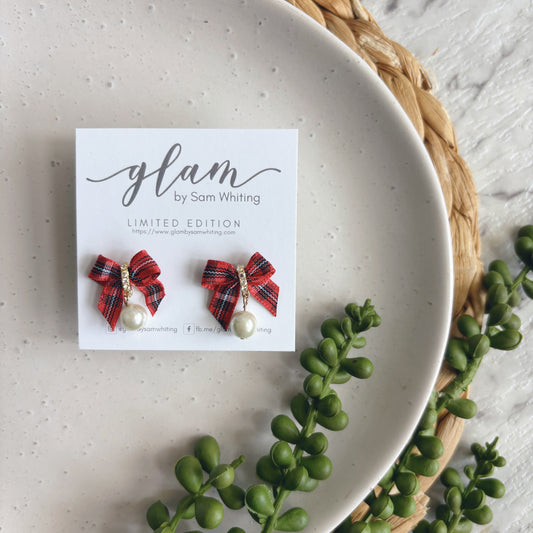 Tartan Plaid Drops // Pearl Earrings