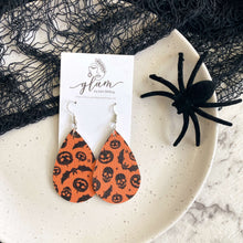 Load image into Gallery viewer, teardrop halloween leather earrings orange 
