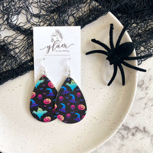 Load image into Gallery viewer, teardrop halloween leather earrings colourful
