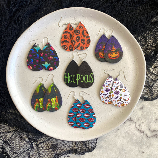 teardrop halloween leather earrings