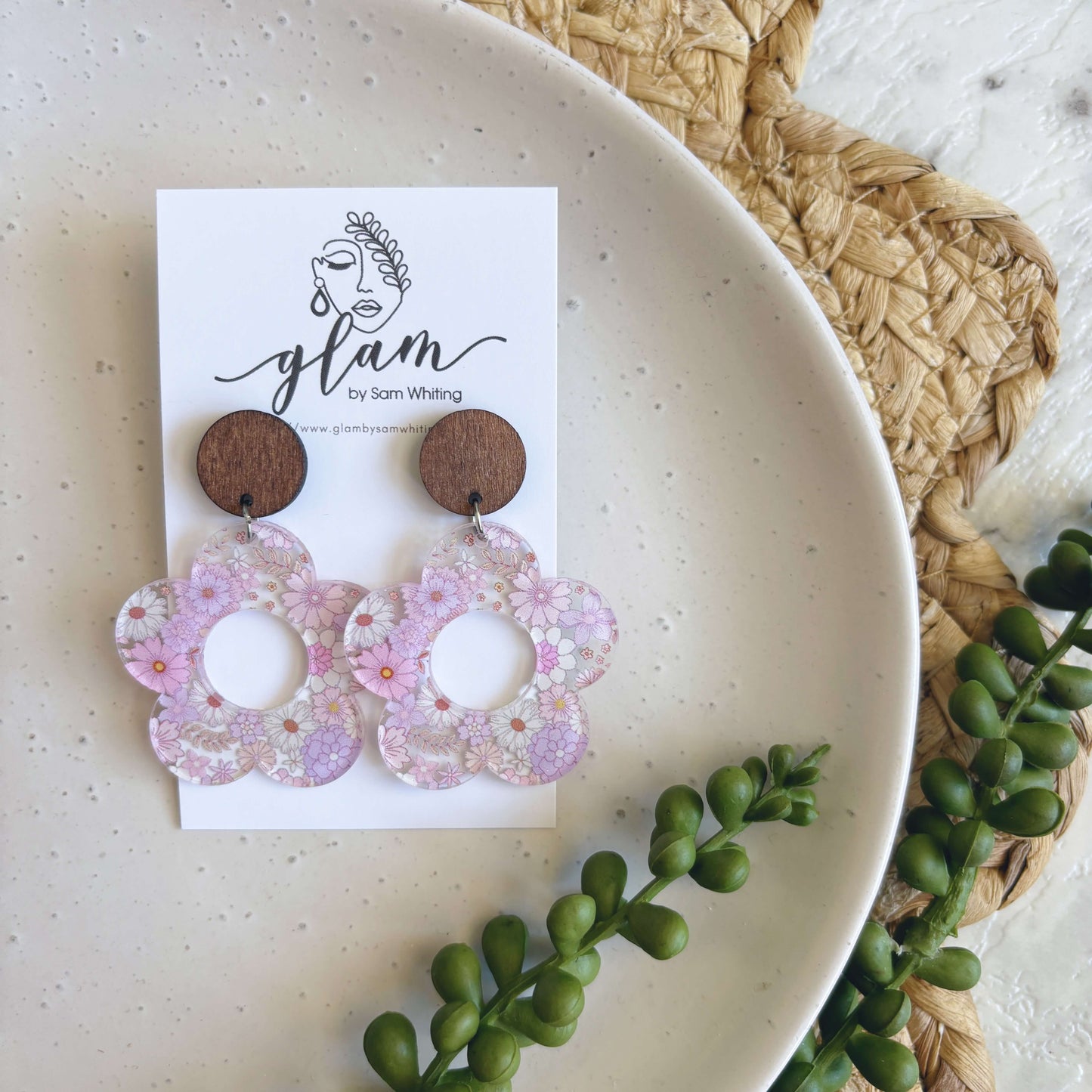 Pink Daisy Studs // Acrylic Earrings