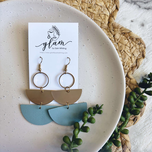 Powder Blue and Gold Dangles // Leather Earrings