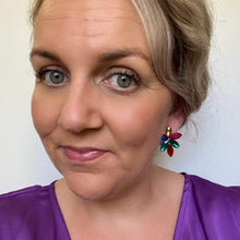 Load image into Gallery viewer, colourful gemstone stud earrings selfie
