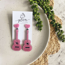 Load image into Gallery viewer, Taylor swift earrings eras tour folklore guitar studs pink sparkly
