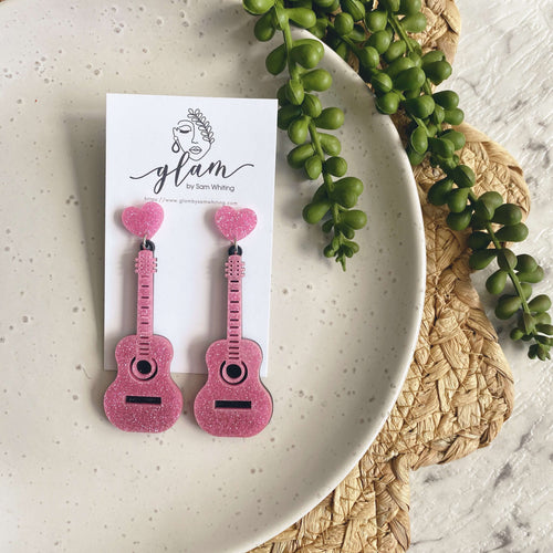 Taylor swift earrings eras tour folklore guitar studs pink sparkly