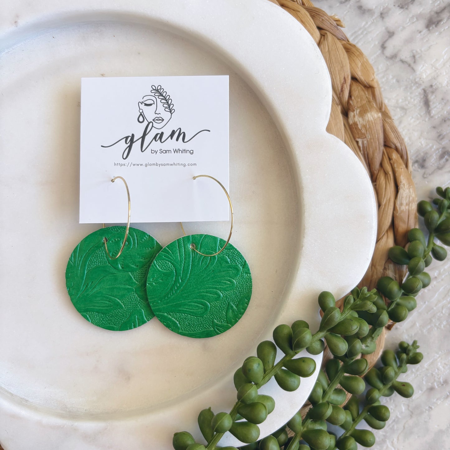 Willow Green // Leather Hoop Earrings