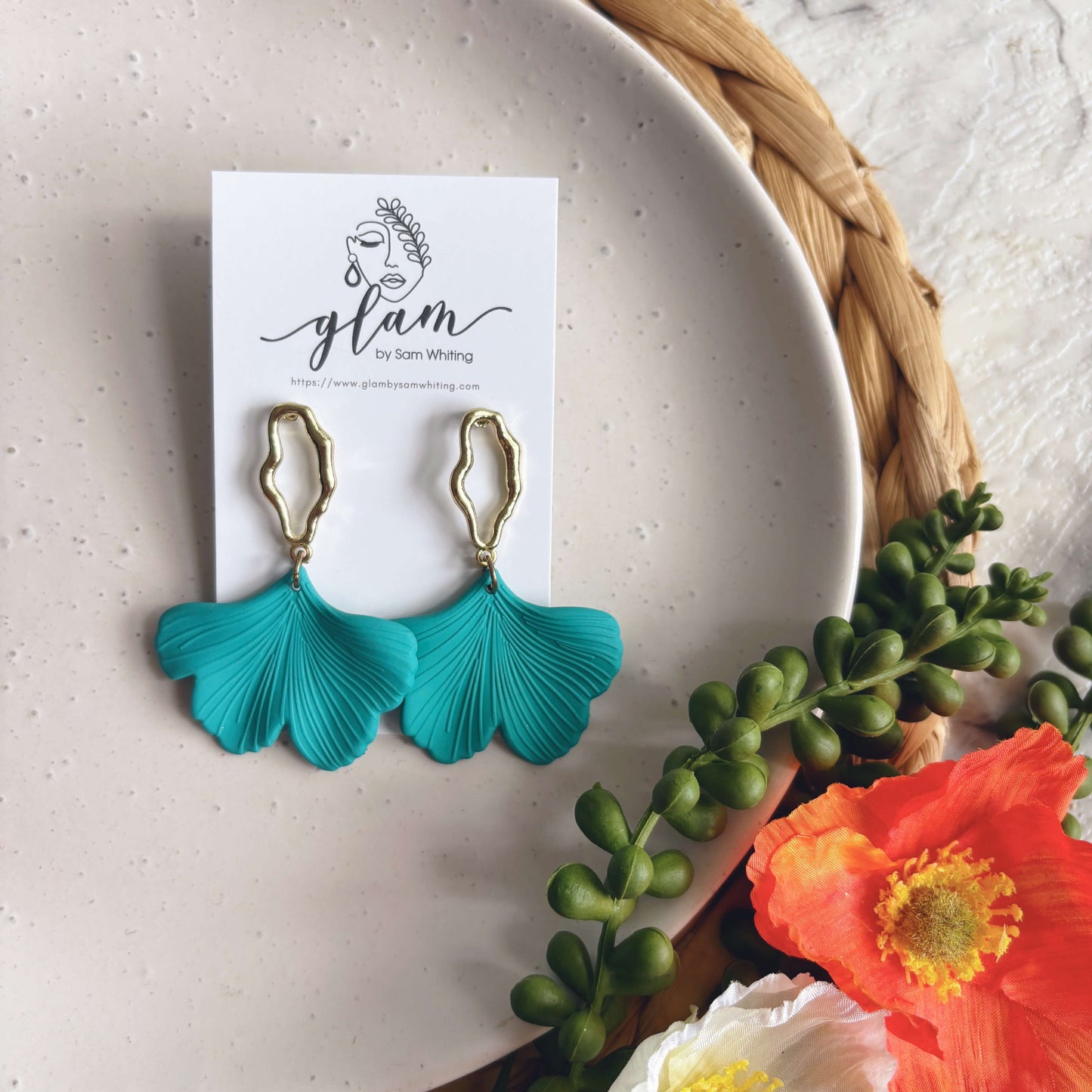 Turquoise Ginkgo Dangles // Stud Earrings