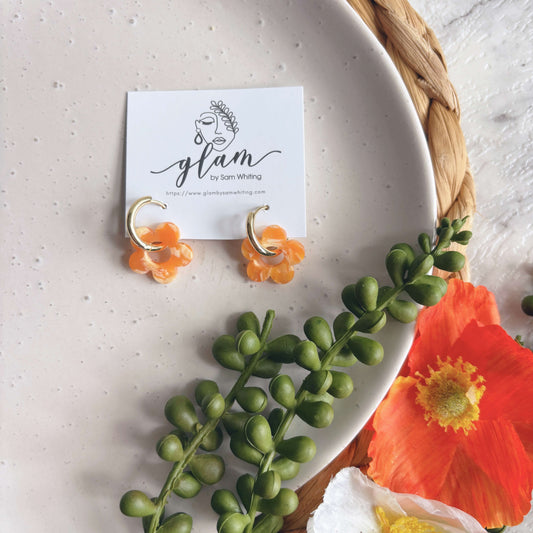 Tangerine Flower Hoops // Charm Earrings