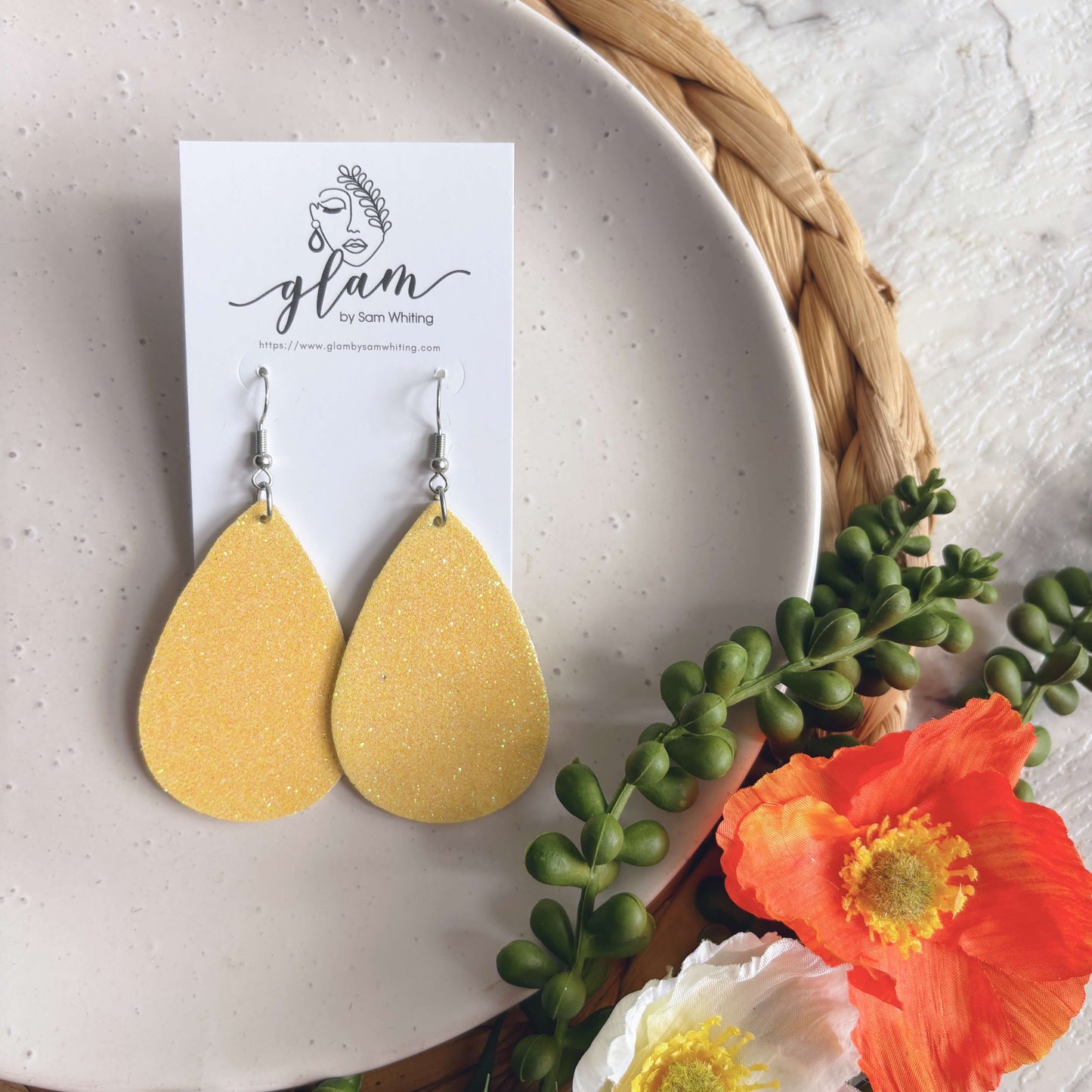 Marigold Teardrops // Leather Earrings