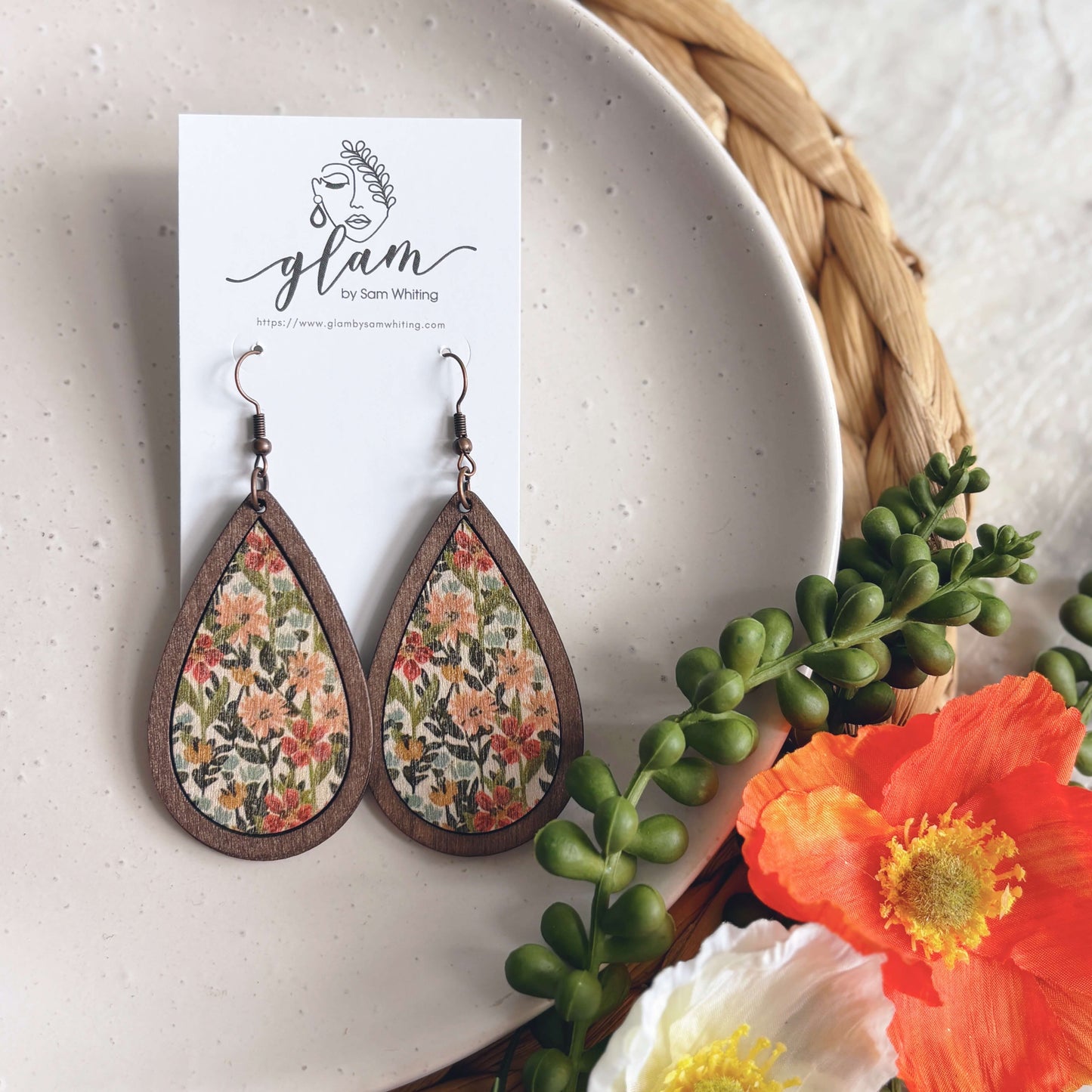 Woodland Bloom // Framed Teardrop Earrings