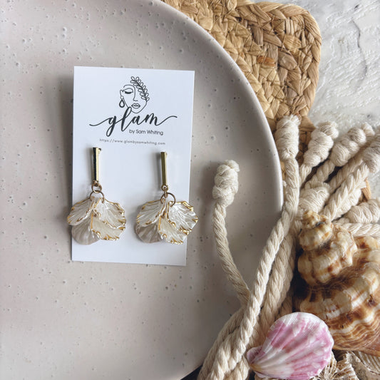 White Shell Dangles // Stud Earrings