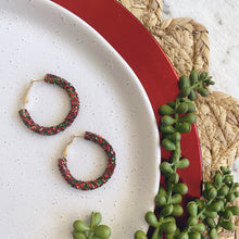 Load image into Gallery viewer, Red &amp; Green Glitter Hoops // Christmas Earrings
