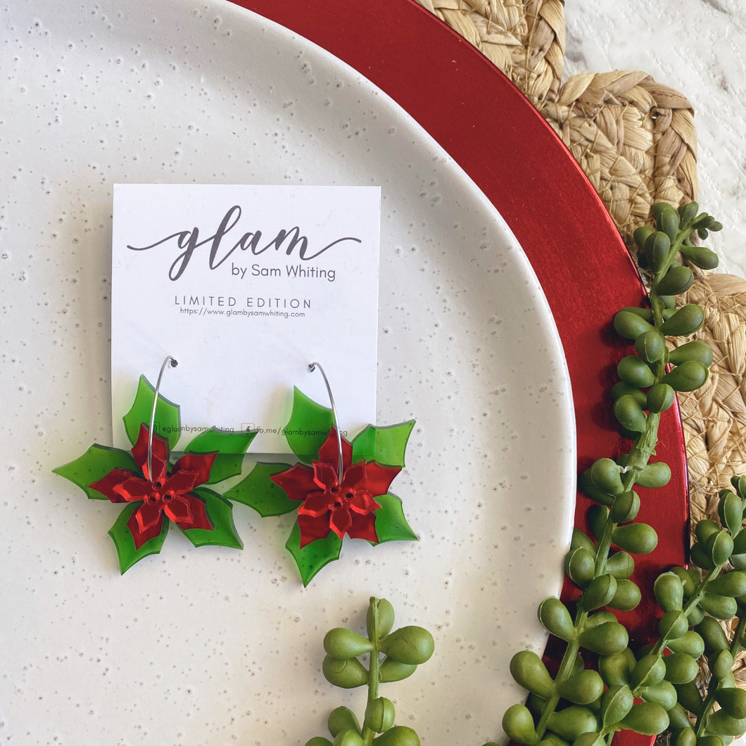 Poinsettia Hoops // Acrylic Christmas Earrings