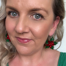 Load image into Gallery viewer, Poinsettia Hoops // Acrylic Christmas Earrings
