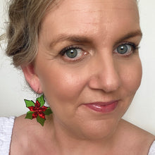 Load image into Gallery viewer, Poinsettia Hoops // Acrylic Christmas Earrings
